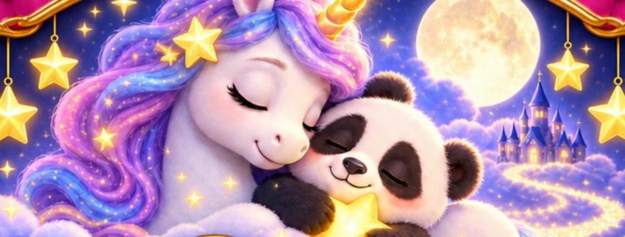 Ein Einhorn und Paco schlafen vor dem Traumschloss
