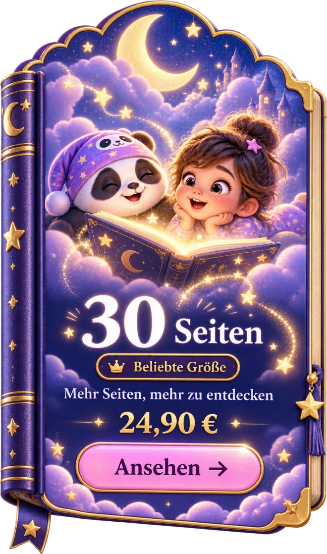 Ein leuchtendes Buch mit Paco und einem Mädchen auf einer Wolke – 30 Seiten, beliebte Größe, 24,90 Euro