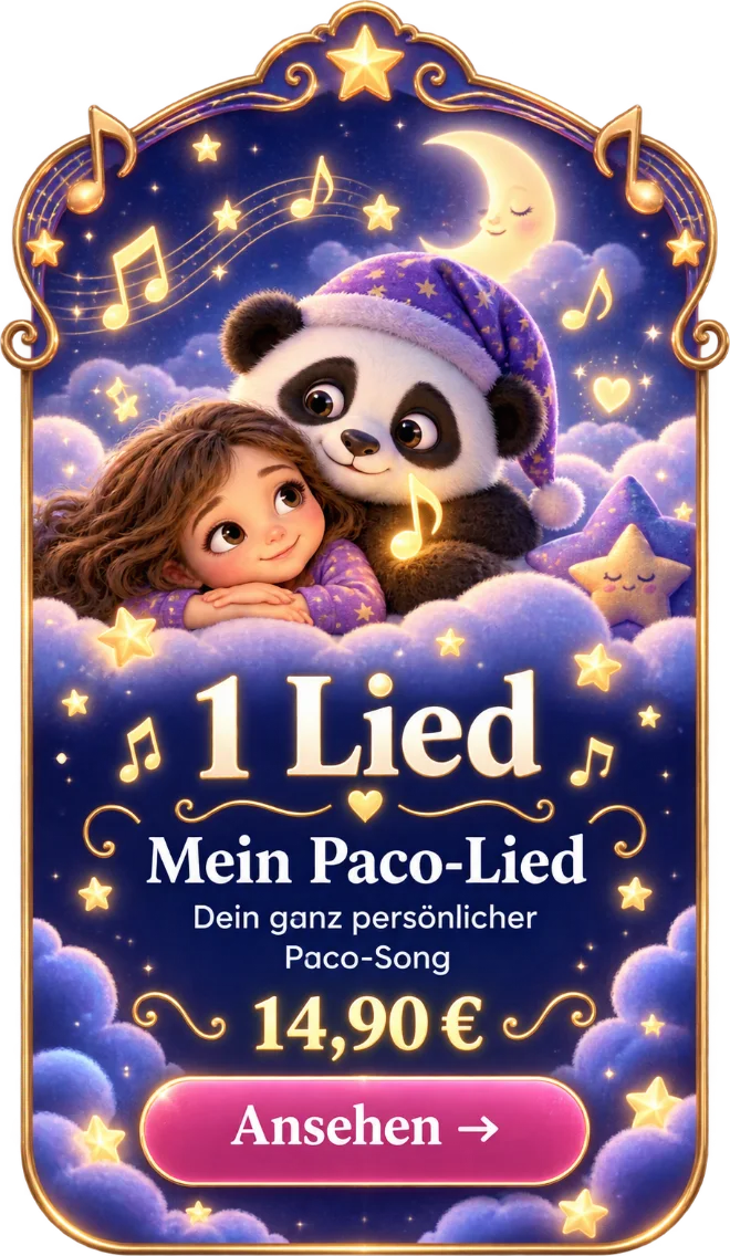 Paco singt mit einem Mädchen auf einer Wolke, goldene Noten schweben umher