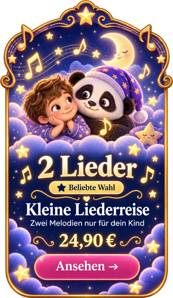Paco singt mit einem Jungen auf einer Wolke, goldene Noten schweben umher