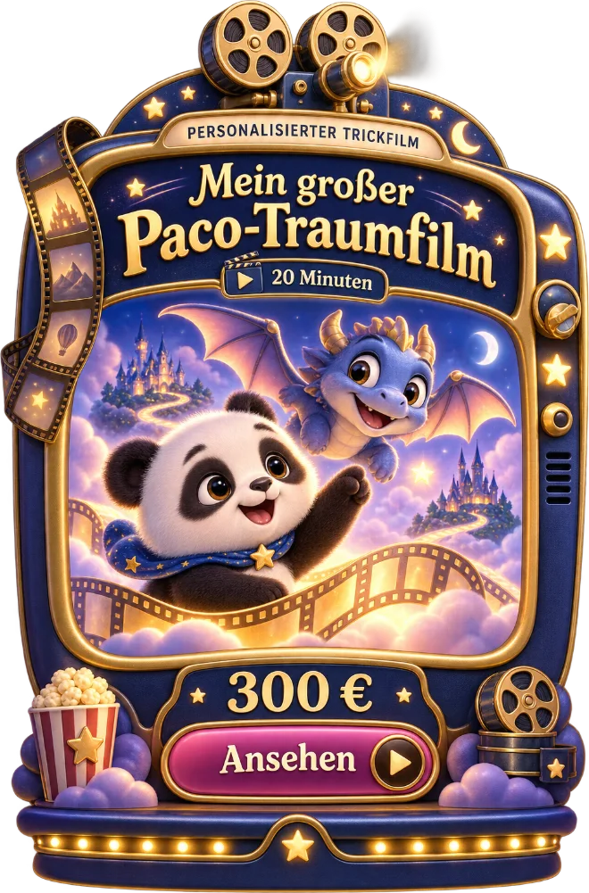 Ein Filmapparat zeigt Paco mit einem kleinen Drachen – Mein großer Paco-Traumfilm, 20 Minuten, 300 Euro