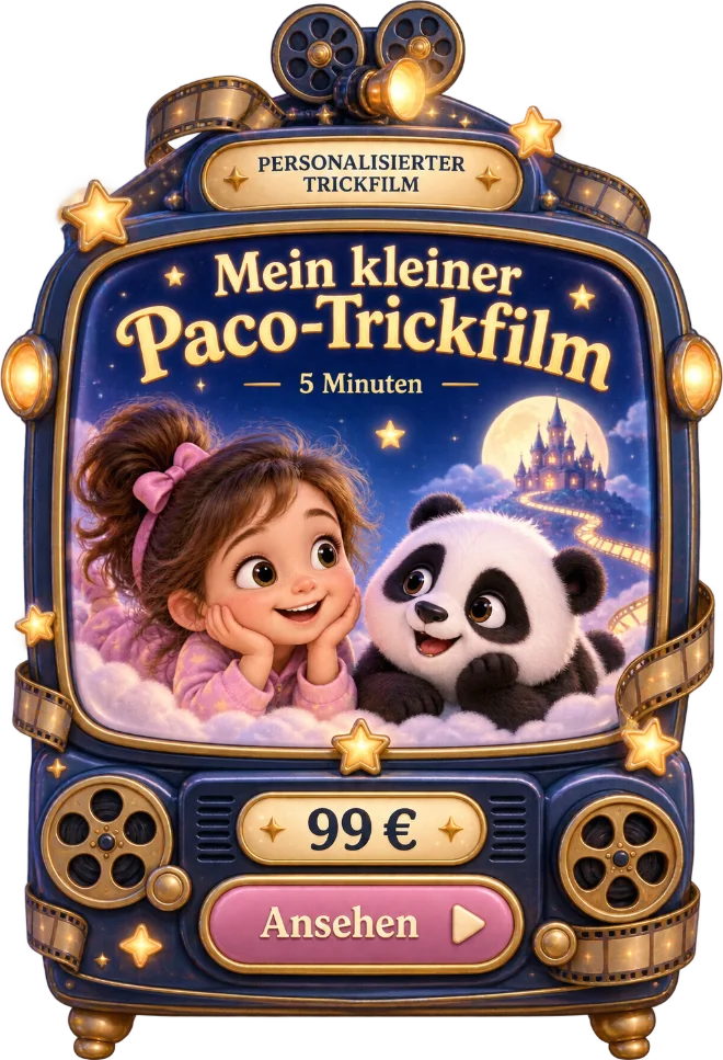 Ein Filmapparat zeigt Paco mit einem Mädchen – Mein kleiner Paco-Trickfilm, 5 Minuten, 99 Euro